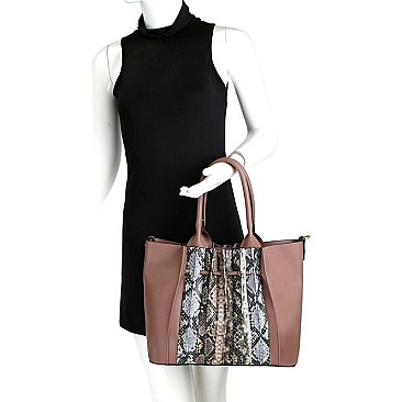 Snake Print Accordion Accent 2-Way Tote