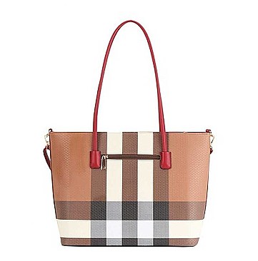 2 IN 1 TRENDY SMOOTH PLAID DESIGN TOTE BAG SET