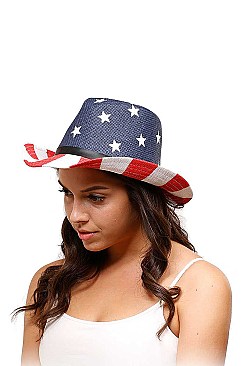STYLISH USA FLAG FEDORA WITH BELT HAT