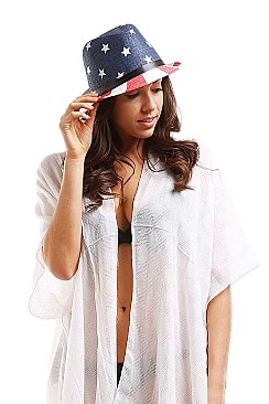 STYLISH USA FLAG FEDORA WITH BELT HAT