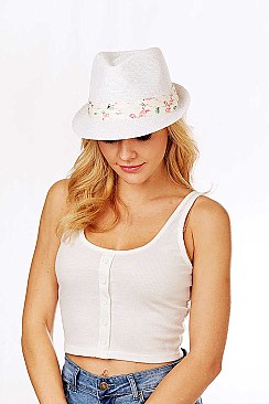 CUTE SUMMER STRAW FLAMINGO PRINT BAND FEDORA