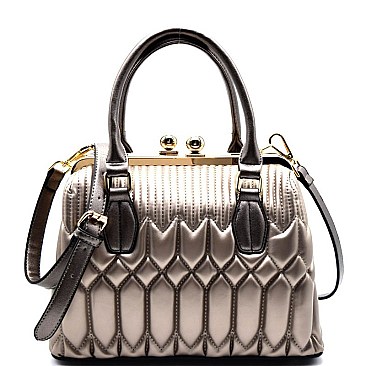 LOL001-LP Quilted Double Clutch-top Metal Frame Satchel