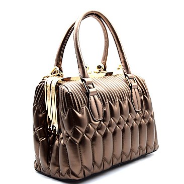 LOL001-LP Quilted Double Clutch-top Metal Frame Satchel