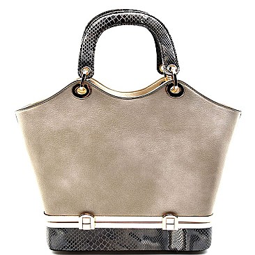 Snake Skin Print Bottom Boxy Compartment Satchel