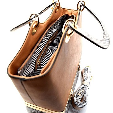 Snake Skin Print Bottom Boxy Compartment Satchel