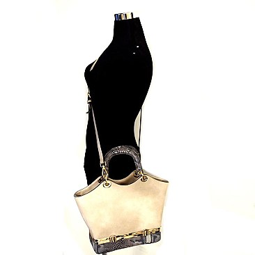 Snake Skin Print Bottom Boxy Compartment Satchel