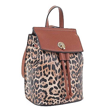 FASHION SMOOTH LEOPARD PRINT DRAWSTRING BACKPACK