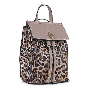 FASHION SMOOTH LEOPARD PRINT DRAWSTRING BACKPACK