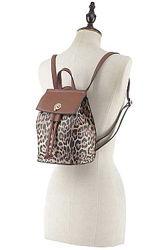 FASHION SMOOTH LEOPARD PRINT DRAWSTRING BACKPACK