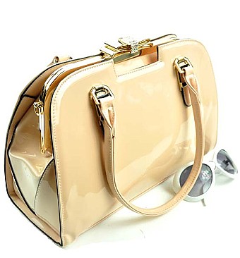 Fancy Bow Jewel Top Classy Style Satchel