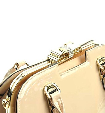 Fancy Bow Jewel Top Classy Style Satchel