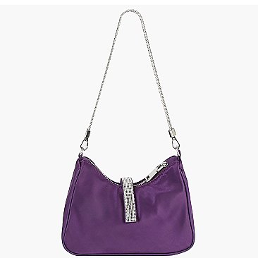 Rhinestone Buckle Flap Nylon Shoulder Bag Hobo