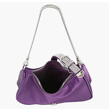 Rhinestone Buckle Flap Nylon Shoulder Bag Hobo