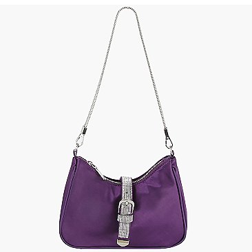 Rhinestone Buckle Flap Nylon Shoulder Bag Hobo