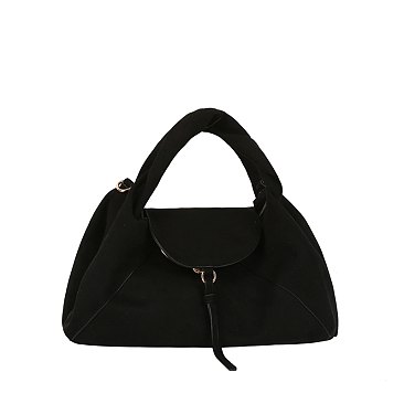 Faux Suede Flap Satchel