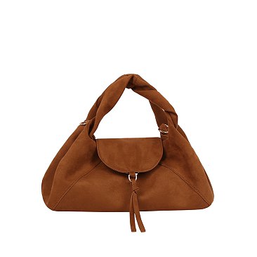 Faux Suede Flap Satchel