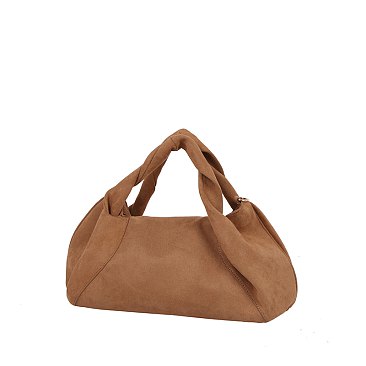 Faux Suede Flap Satchel