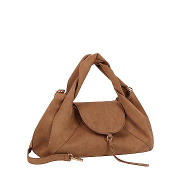 Faux Suede Flap Satchel
