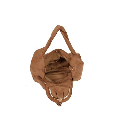 Faux Suede Flap Satchel