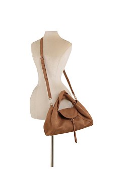 Faux Suede Flap Satchel