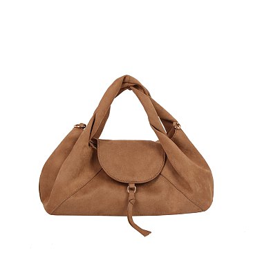 Faux Suede Flap Satchel