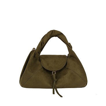 Faux Suede Flap Satchel