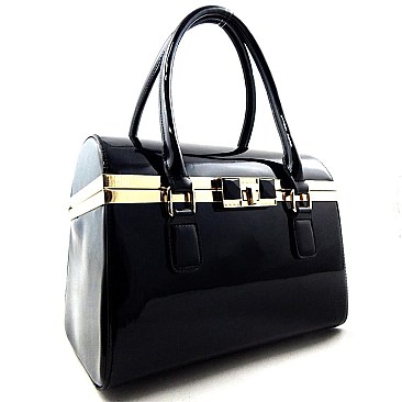 Patent Frame Boxy Shape Satchel Purse