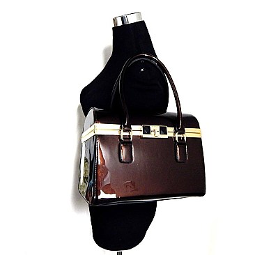 Patent Frame Boxy Shape Satchel Purse