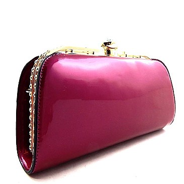 Jewel-top Rhinestone Metal Frame Patent Evening Bag