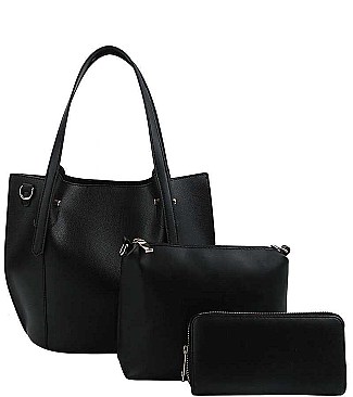 3IN1 DESIGNER STYLISH SMOOTH PU LEATHER ELEGANCE TOTE WITH LONG STRAP  JYLQ-132-1W