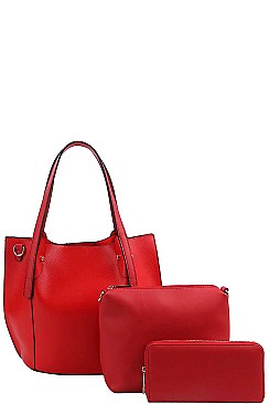 3IN1 DESIGNER STYLISH SMOOTH PU LEATHER ELEGANCE TOTE WITH LONG STRAP  JYLQ-132-1W