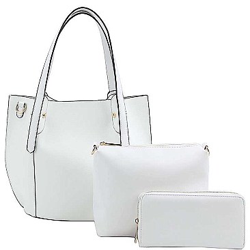 3IN1 DESIGNER STYLISH SMOOTH PU LEATHER ELEGANCE TOTE WITH LONG STRAP  JYLQ-132-1W