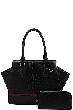 CROC SATCHEL WITH MATCHING WALLET