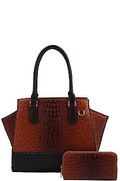CROC SATCHEL WITH MATCHING WALLET