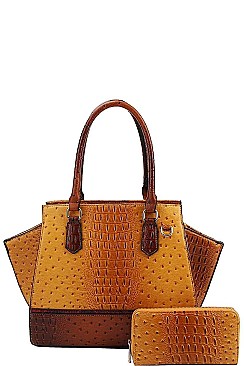 CROC SATCHEL WITH MATCHING WALLET