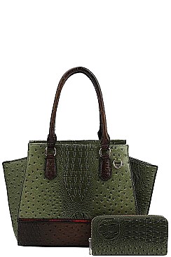 CROC SATCHEL WITH MATCHING WALLET