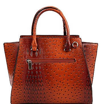 STUDDED WING OSTRICH PRINT SATCHEL WALLET SET