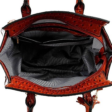 STUDDED WING OSTRICH PRINT SATCHEL WALLET SET