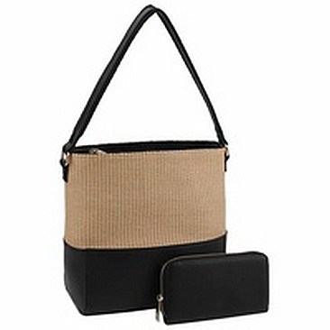 Straw Colorblock 2-in-1 Shoulder Bag