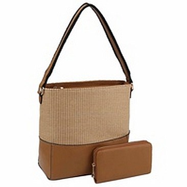 Straw Colorblock 2-in-1 Shoulder Bag