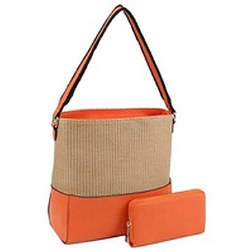 Straw Colorblock 2-in-1 Shoulder Bag