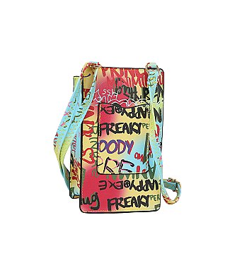 Multi Graffiti Print Crossbody Bag Cell Phone Purse