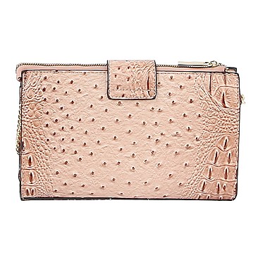 Queen Bee Stripe Ostrich Croc Crossbody Clutch Wristlet