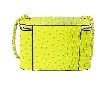 Ostrich Croc Queen Bee Stripe Boxy Crossbody Bag Satchel