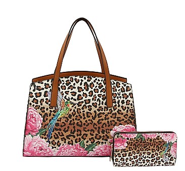 Flower Design Leopard Hummingbird 2-in-1 Satchel Set