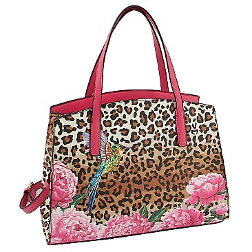 Flower Design Leopard Hummingbird 2-in-1 Satchel Set