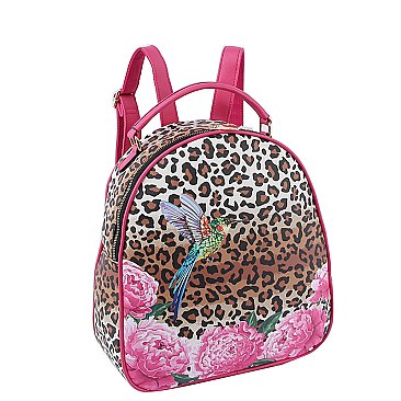 Leopard Hummingbird Flower 2-in-1 Backpack