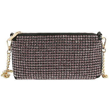 Allover Rhinestone Clutch Crossbody Bag