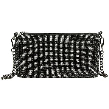 Allover Rhinestone Clutch Crossbody Bag