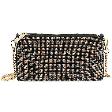 Allover Rhinestone Clutch Crossbody Bag